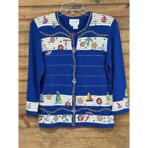 Vintage Just B Nautical Theme Women’s Cardigan Size S Rayon Blend Embellished